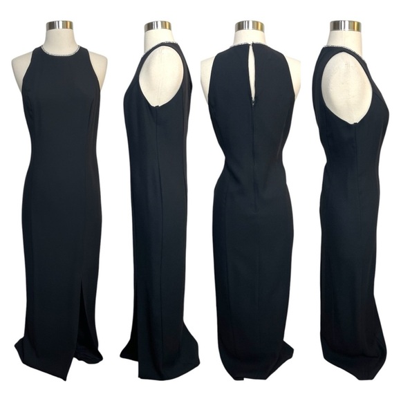 Vintage Handmade Long Black Formal Evening Dress With Rhinestone Necklace Collar - Picture 1 of 11